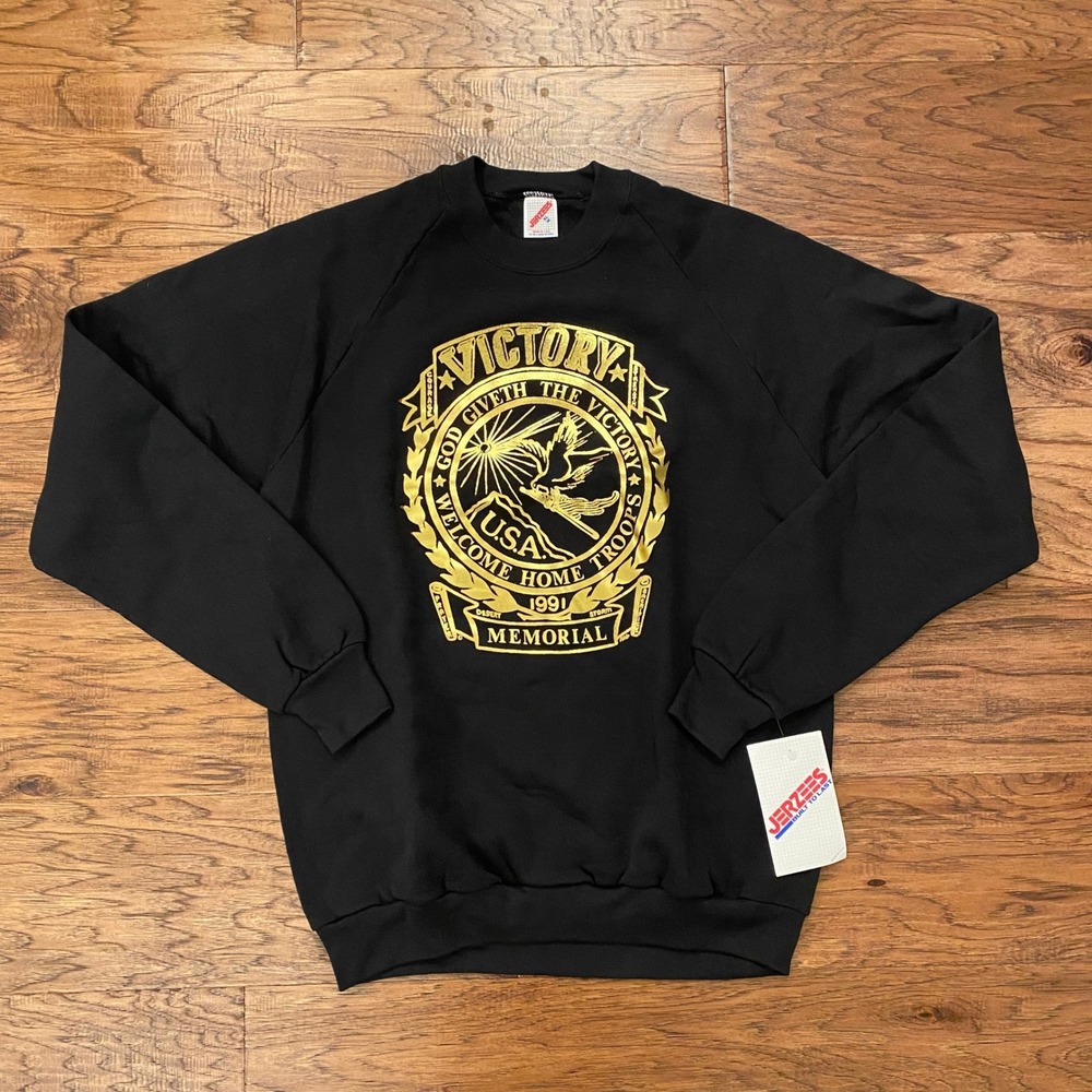 Jerzees Sweatshirt Mens XL Black Gold Victory Desert Storm 1991 Vintage New